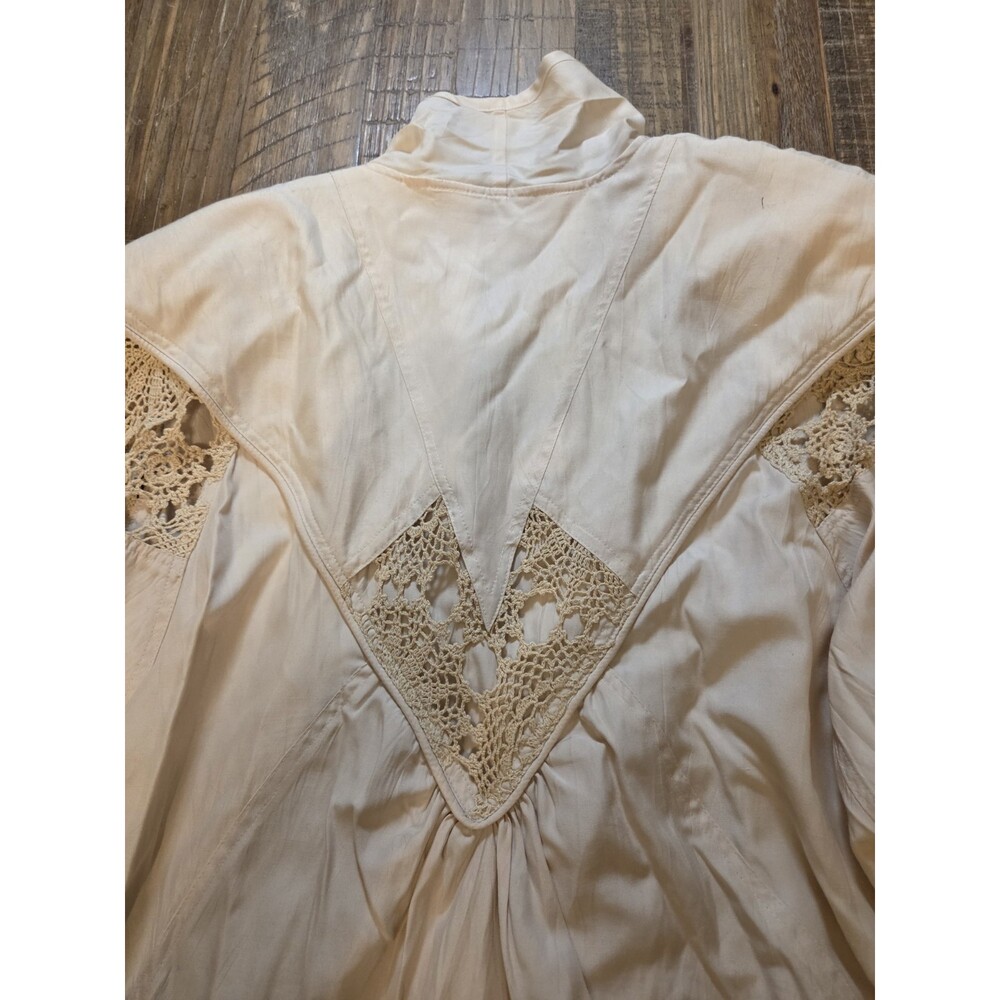 VTG FFC Jacket Boho Size L Beige LINEN OVERSIZED Embroidered Crochet Batwing - Picture 8 of 12